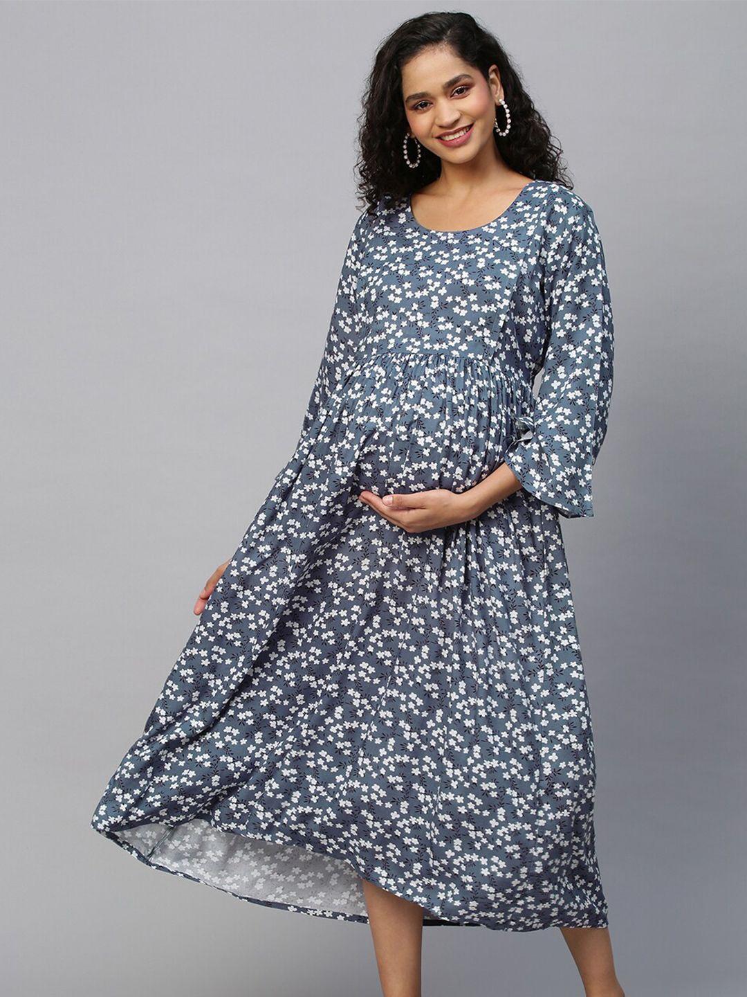 momtobe grey & white floral maternity maxi midi dress