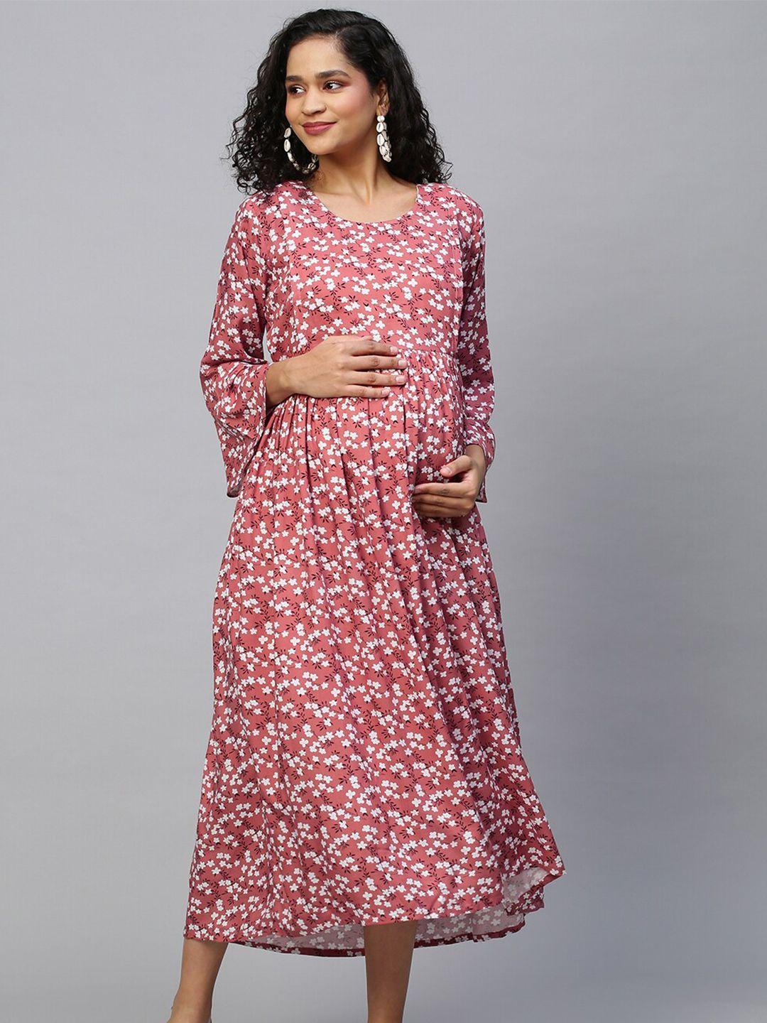 momtobe peach-coloured floral maternity maxi maxi dress