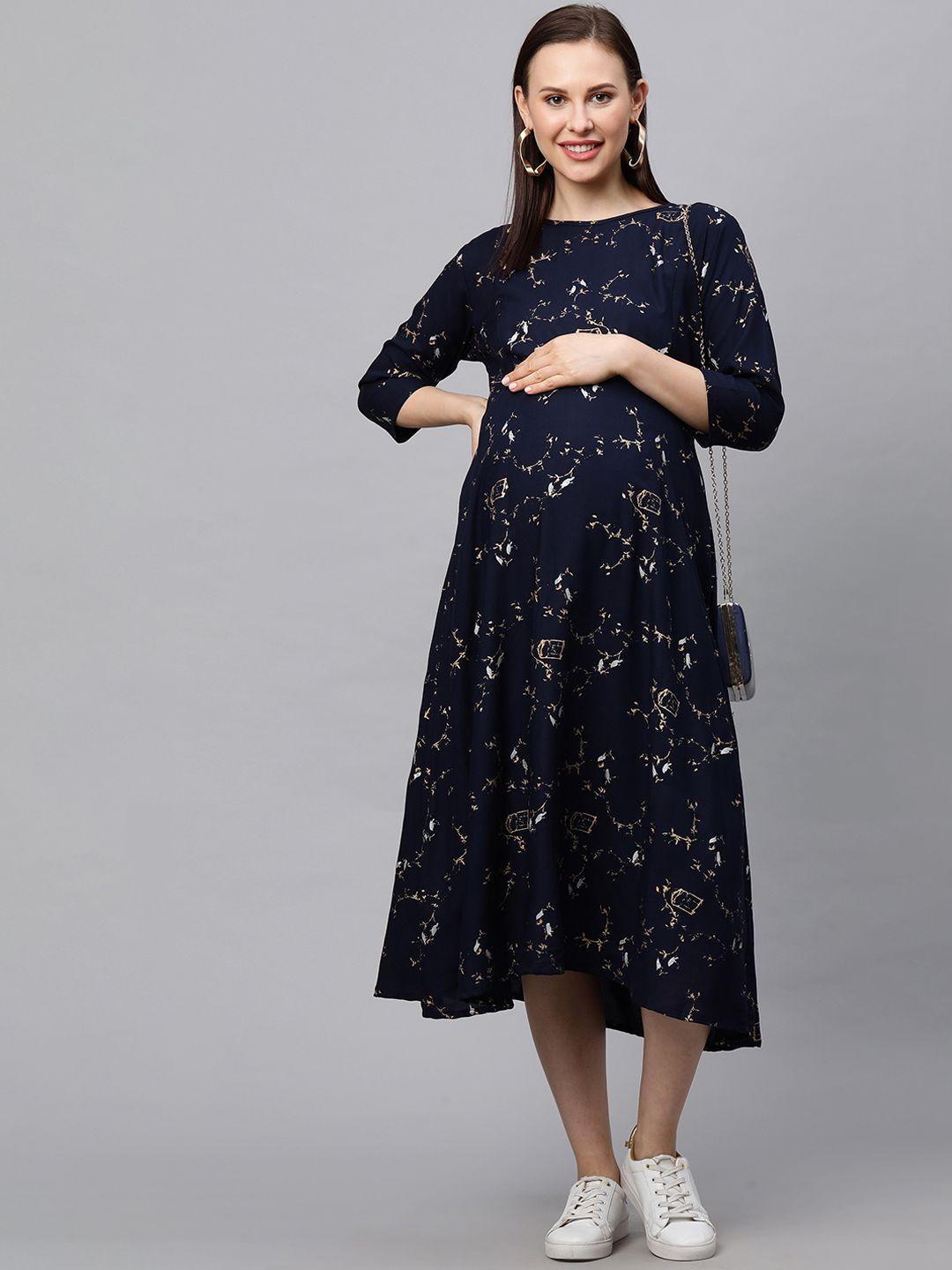 momtobe women navy blue printed maternity dress