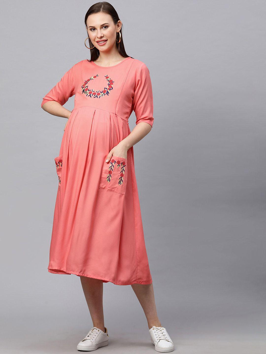 momtobe women peach-coloured embroidered maternity dress