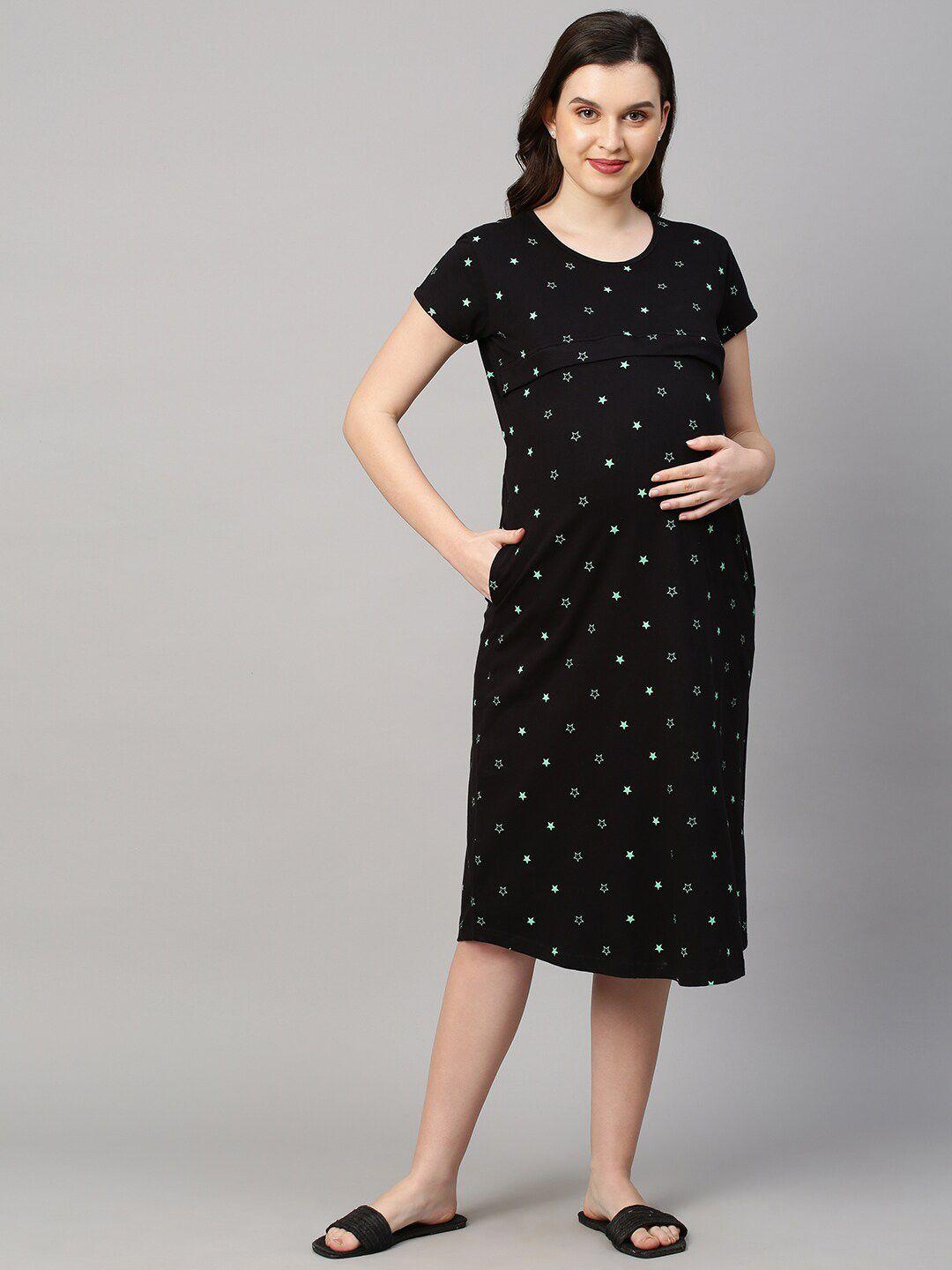 momtobe black printed maternity nursing nightdress