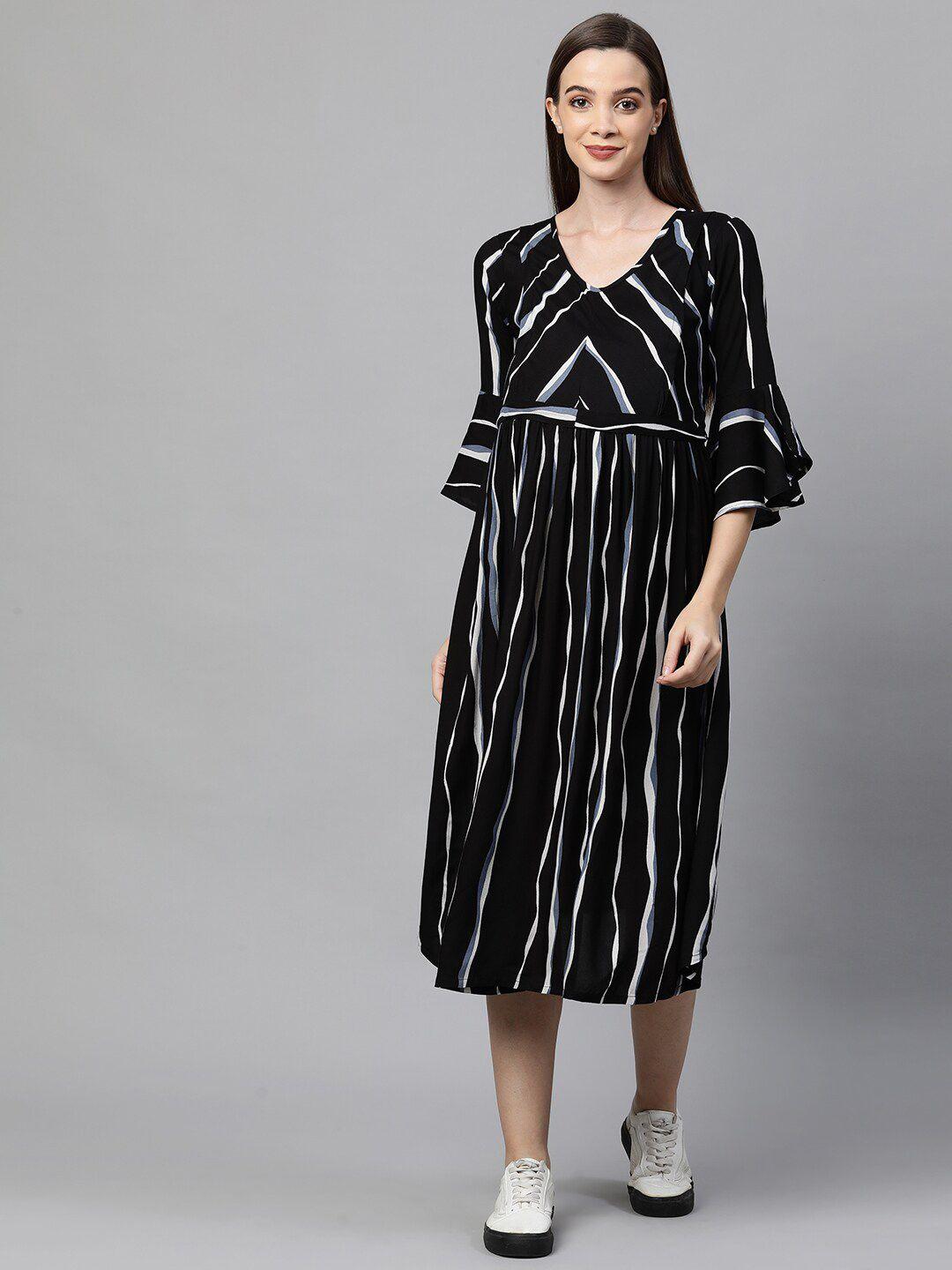 momtobe black striped maternity midi nursing dress