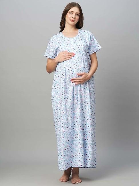 momtobe blue floral print maternity nighty