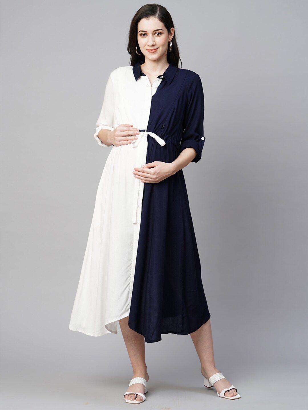 momtobe colourblocked maternity a-line midi dress