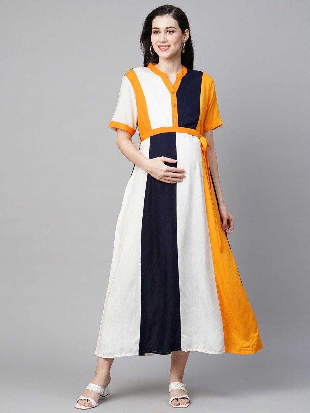 momtobe colourblocked maternity maxi dress with belt