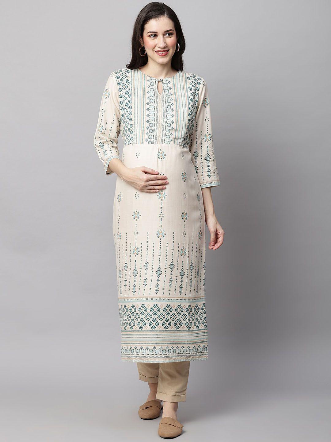 momtobe ethnic motif printed keyhole neck maternity sustainable kurta