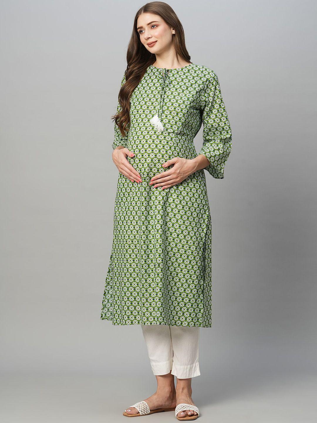 momtobe ethnic motifs printed keyhole neck thread work maternity kurta