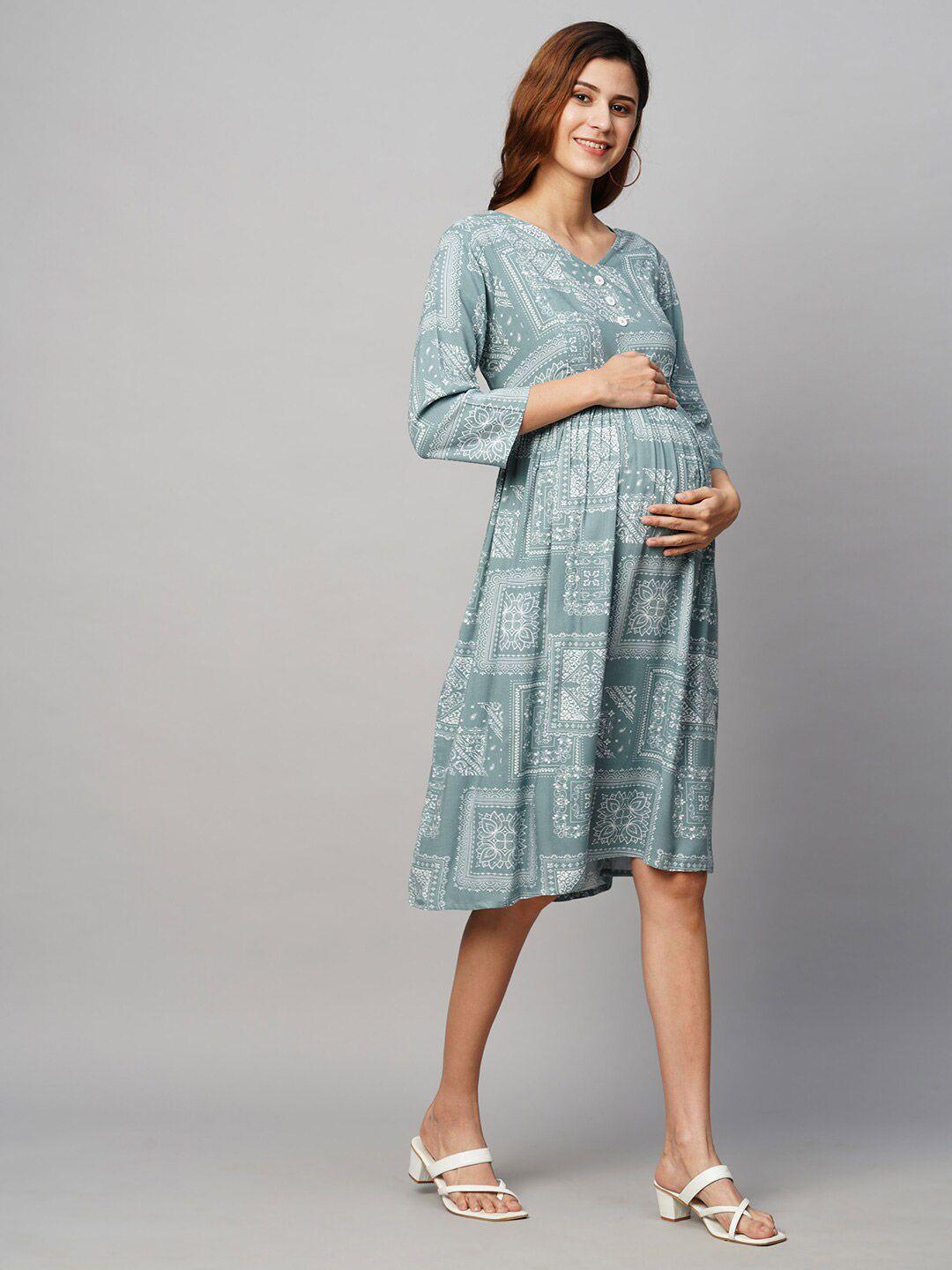 momtobe ethnic motifs printed maternity a-line sustainable dress