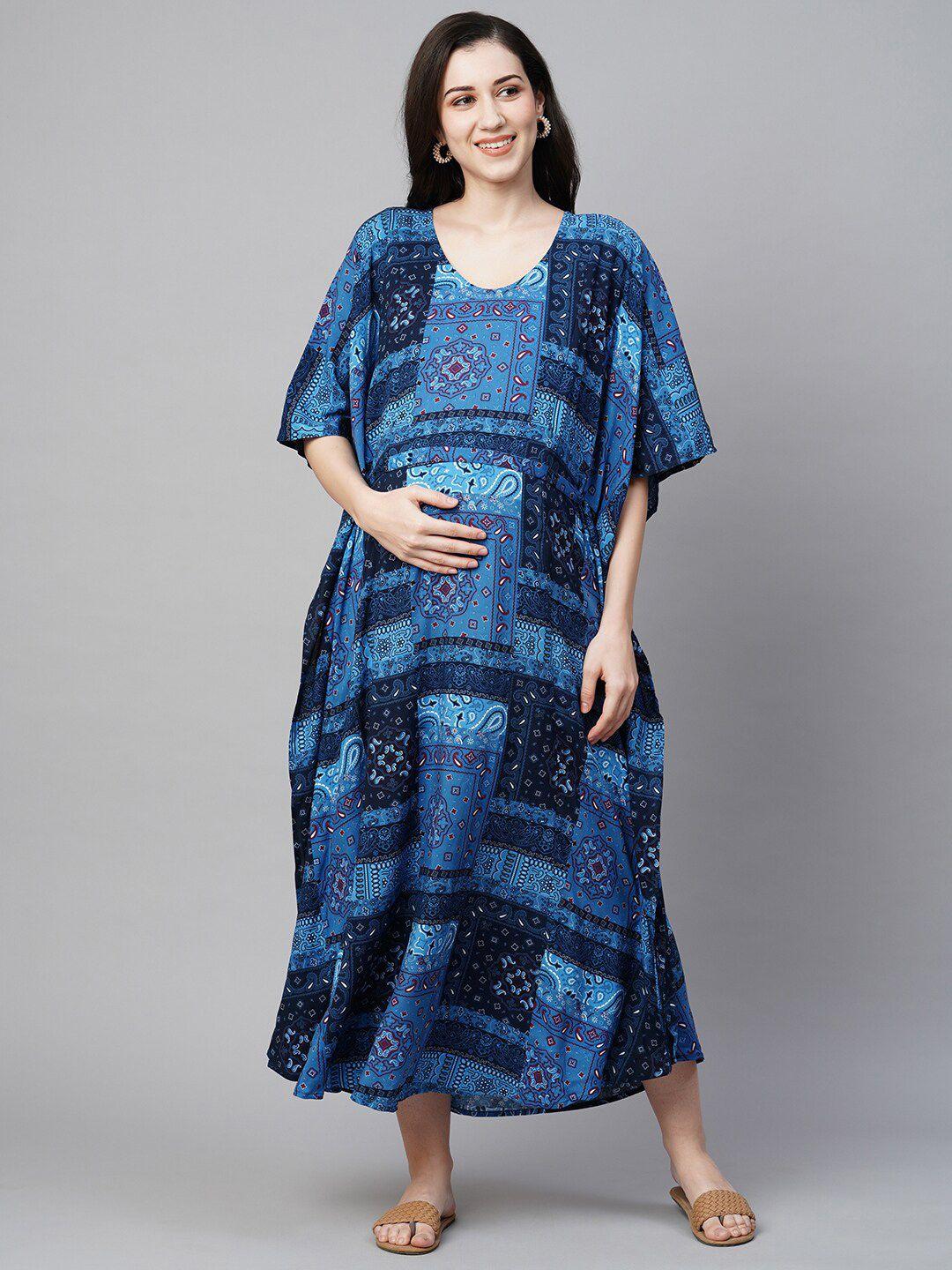 momtobe ethnic motifs printed maternity kaftan maxi nightdress