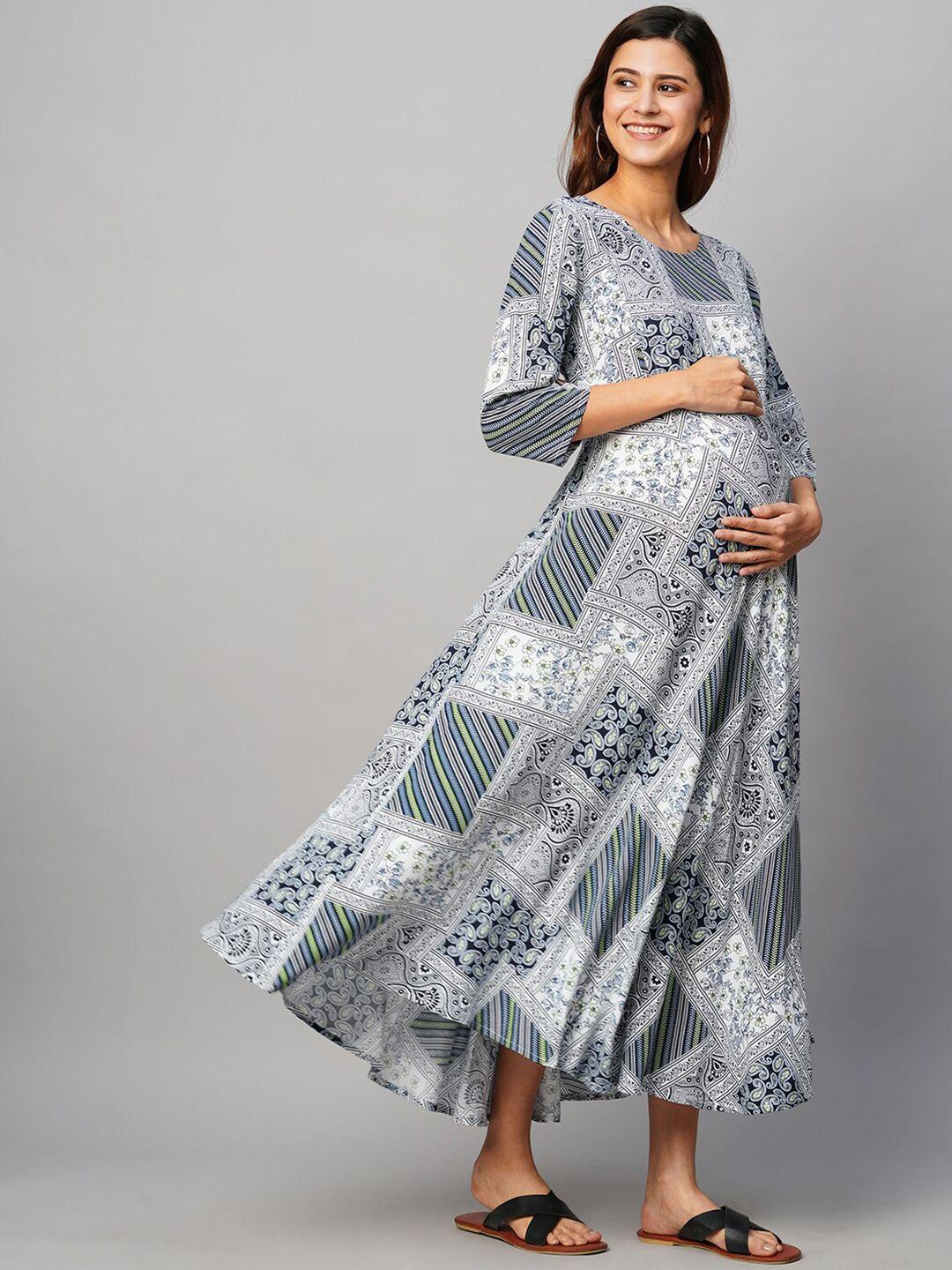 momtobe ethnic motifs printed maternity maxi sustainable dress