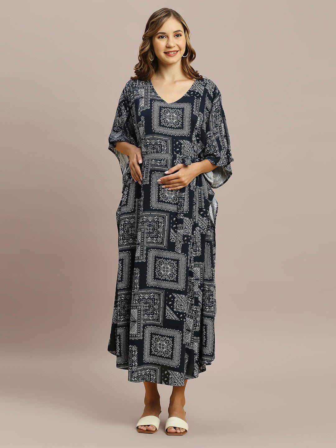 momtobe ethnic motifs printed maxi maternity kaftan nightdress