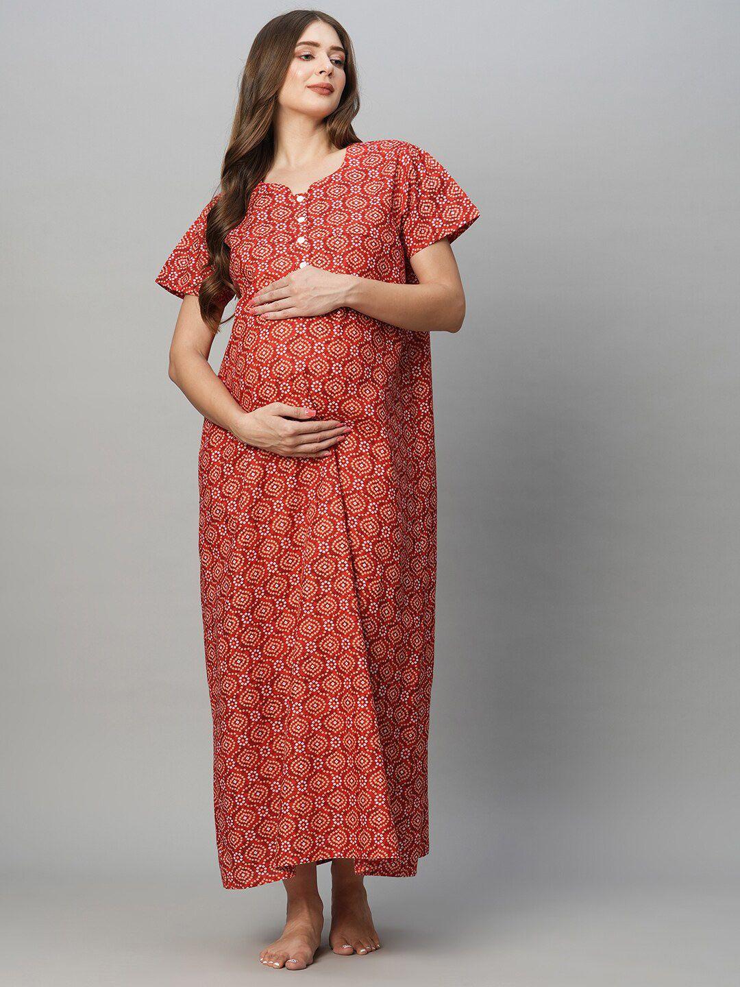 momtobe ethnic motifs printed pure cotton maternity maxi nightdress