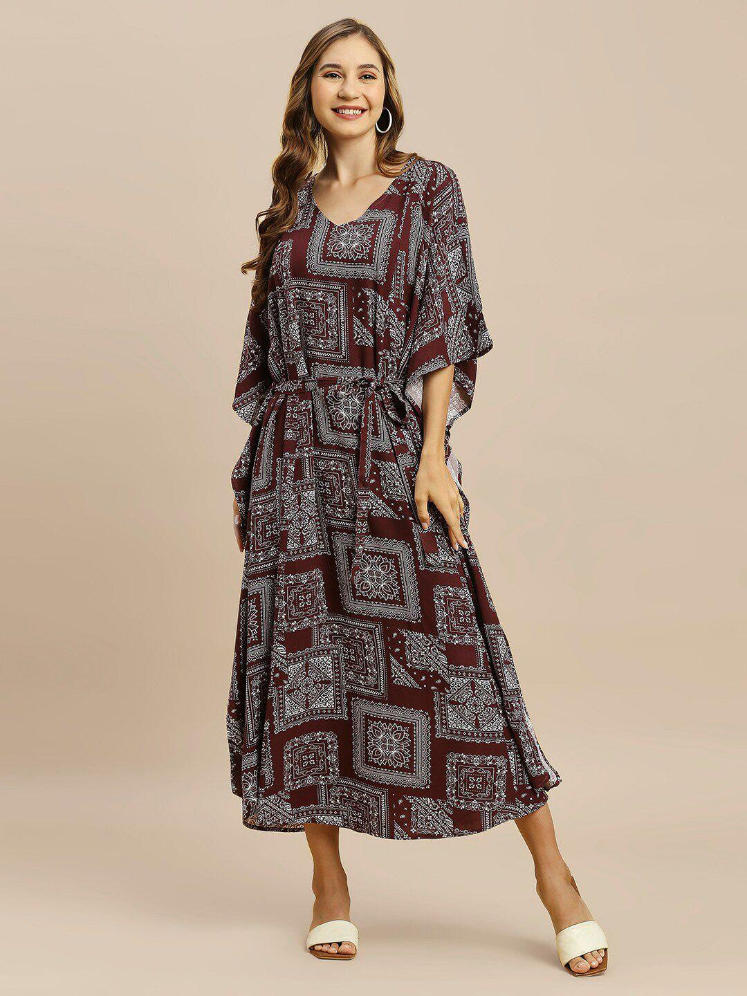 momtobe ethnic printed v-neck maternity kaftan nightdress