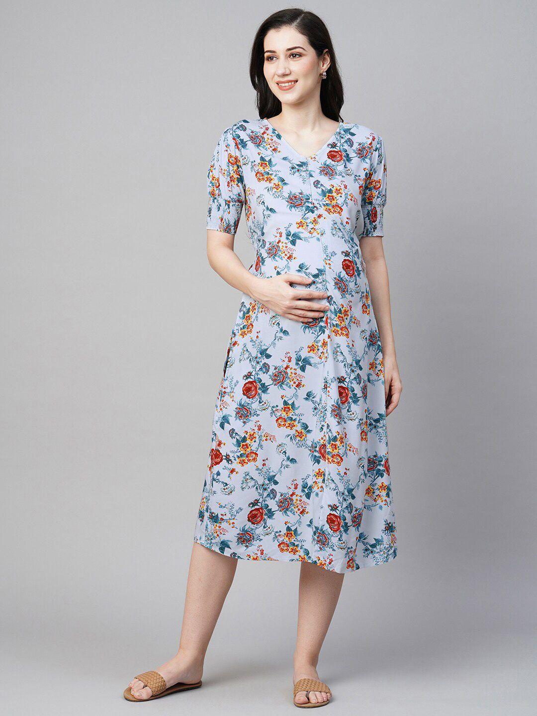 momtobe floral print maternity & feeding a-line midi dress