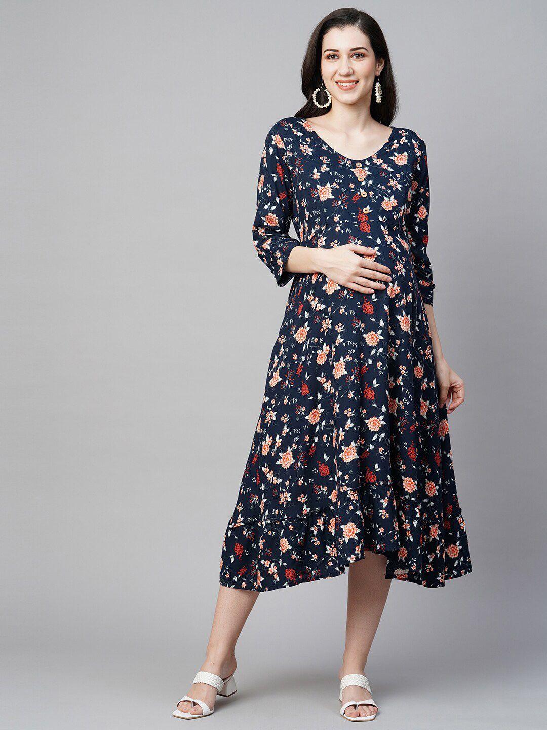 momtobe floral print maternity a-line midi dress