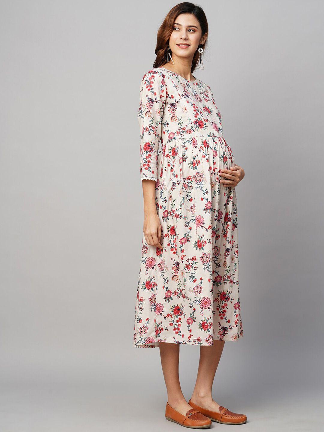 momtobe floral printed cotton maternity a-line midi sustainable dress