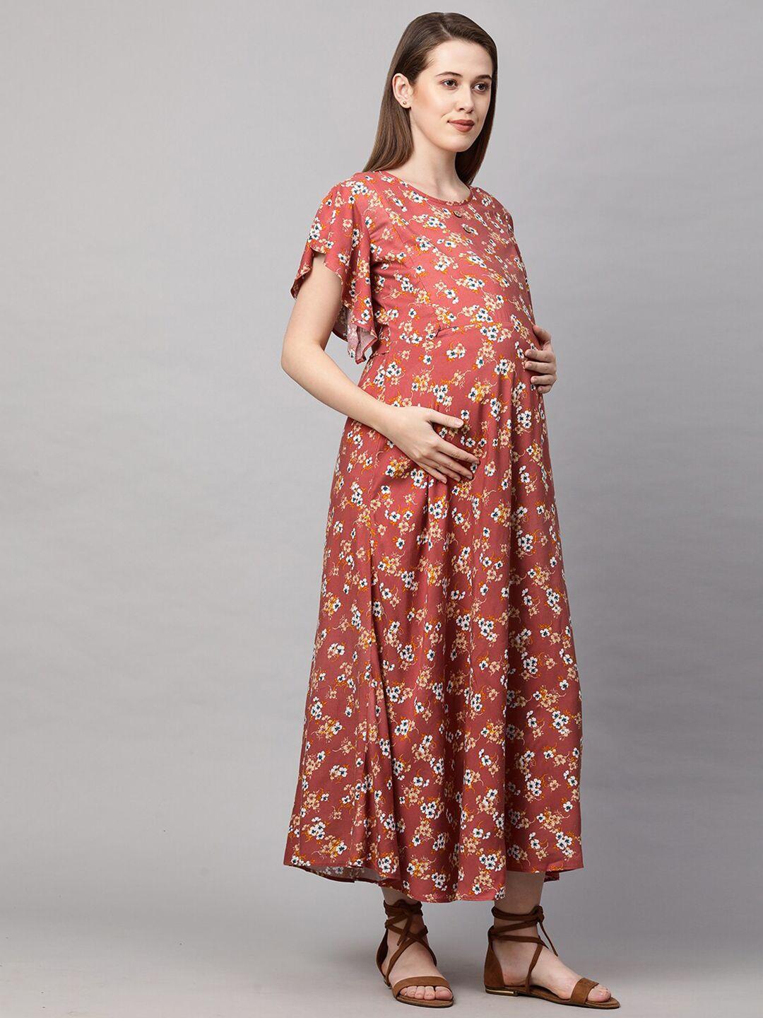 momtobe floral printed flared sleeves maternity maxi dress