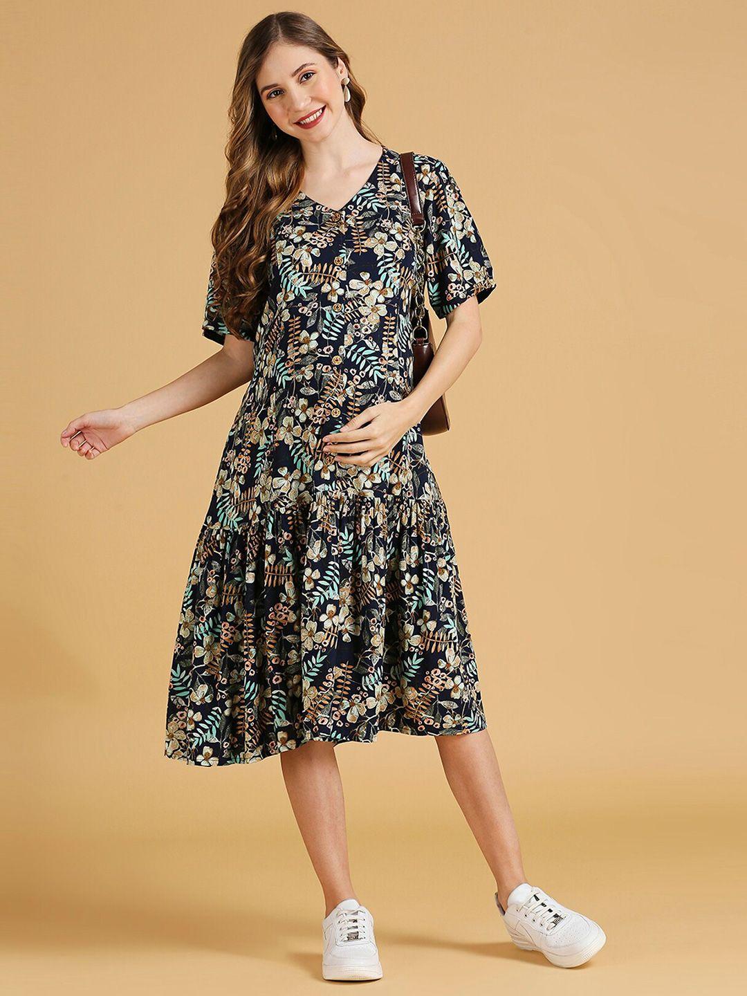 momtobe floral printed maternity a-line midi dress