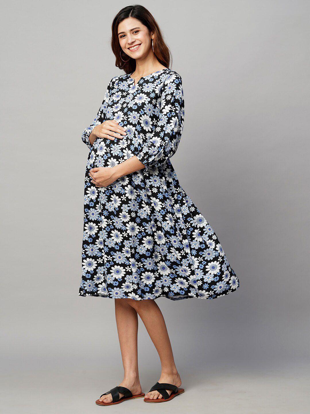 momtobe floral printed maternity a-line midi sustainable dress