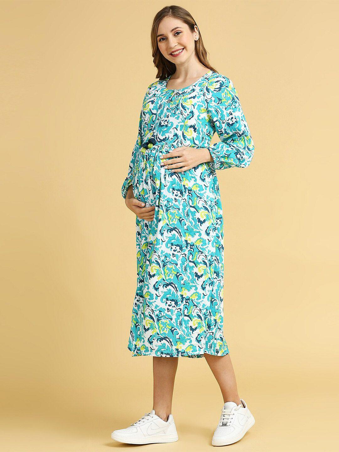 momtobe floral printed maternity fit and flare midi dress