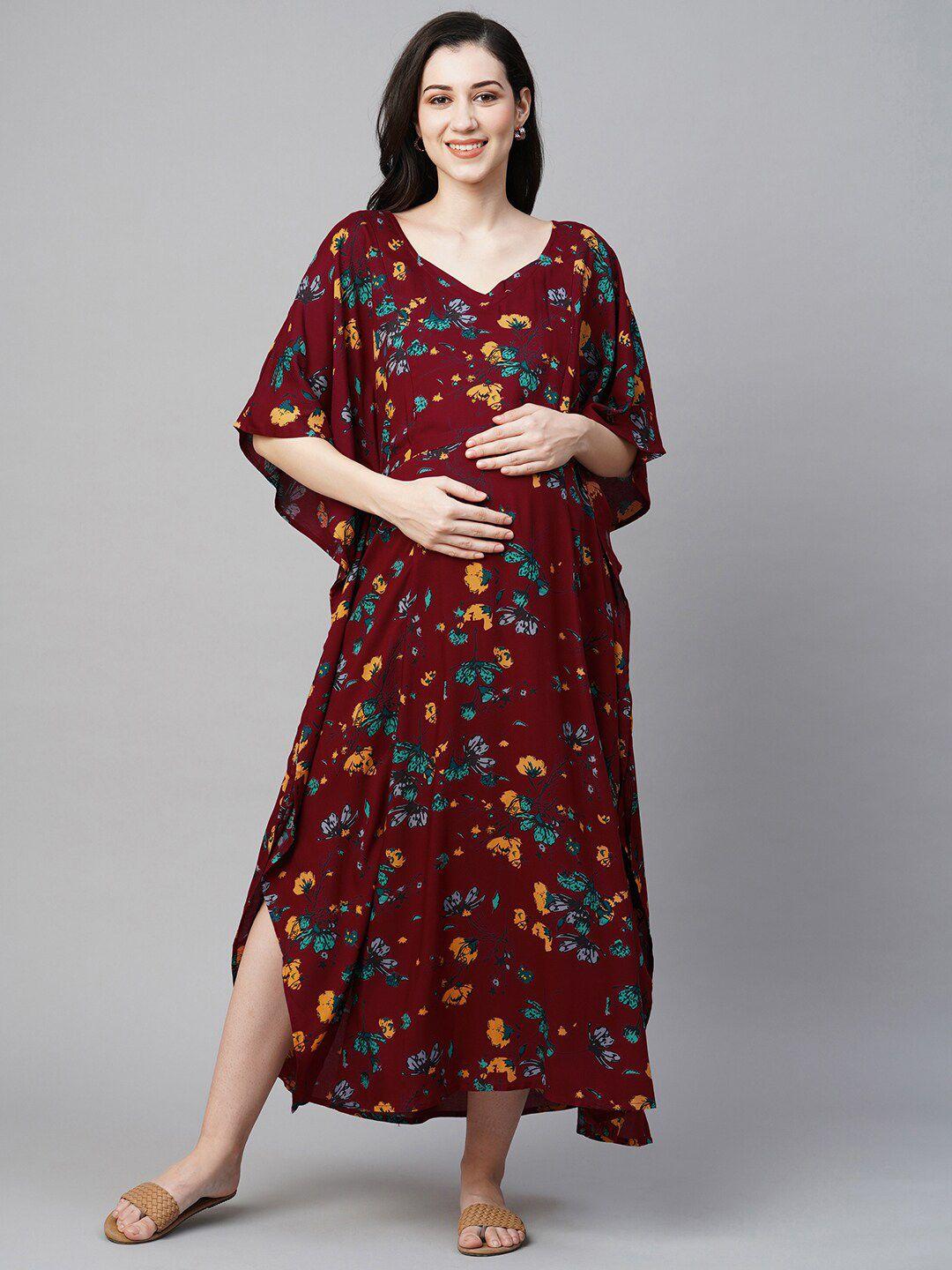 momtobe floral printed maternity kaftan maxi nightdress