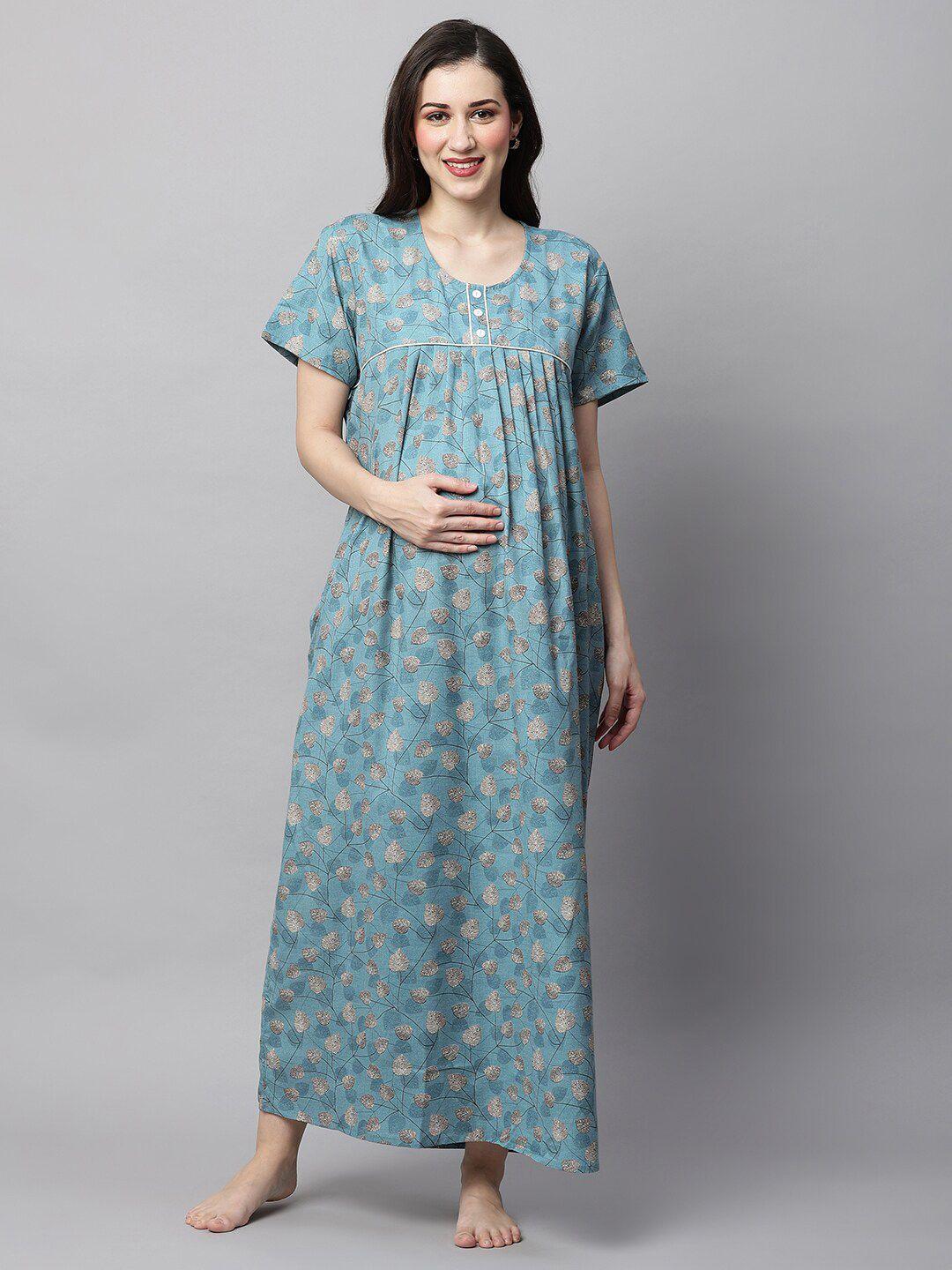 momtobe floral printed maternity maxi nightdress