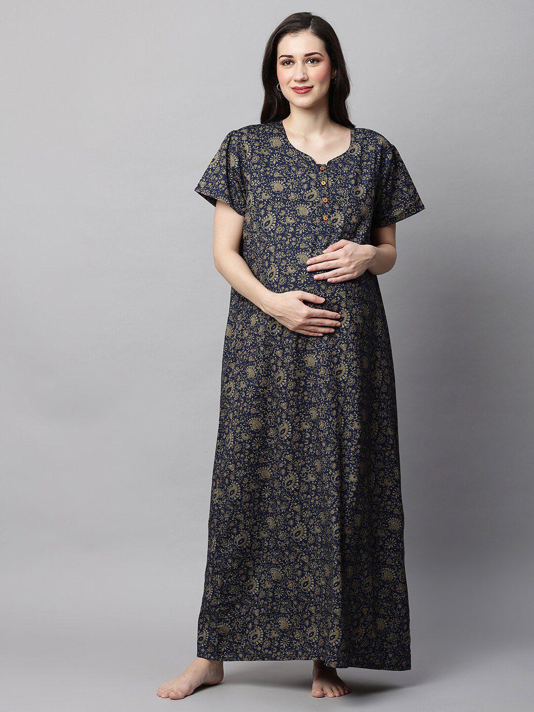 momtobe floral printed maternity maxi nightdress