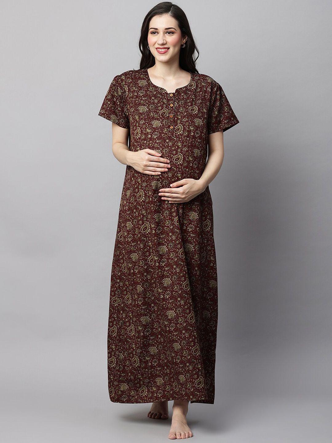 momtobe floral printed maternity maxi nightdress