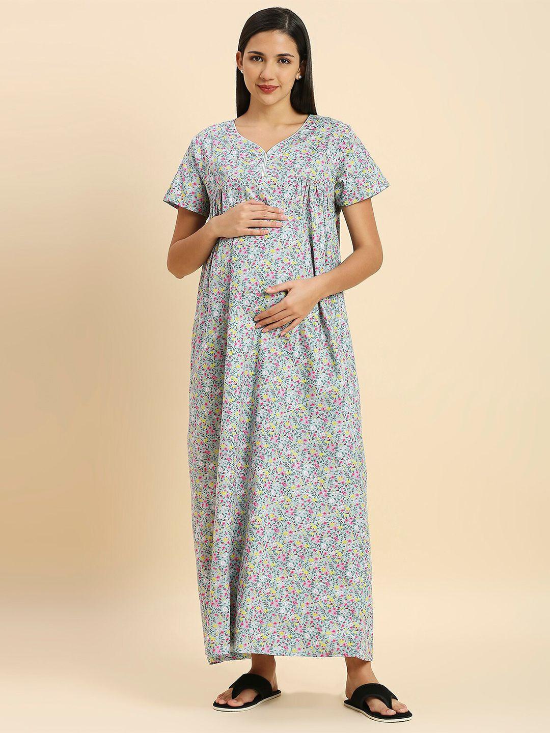 momtobe floral printed maxi maternity nightdress