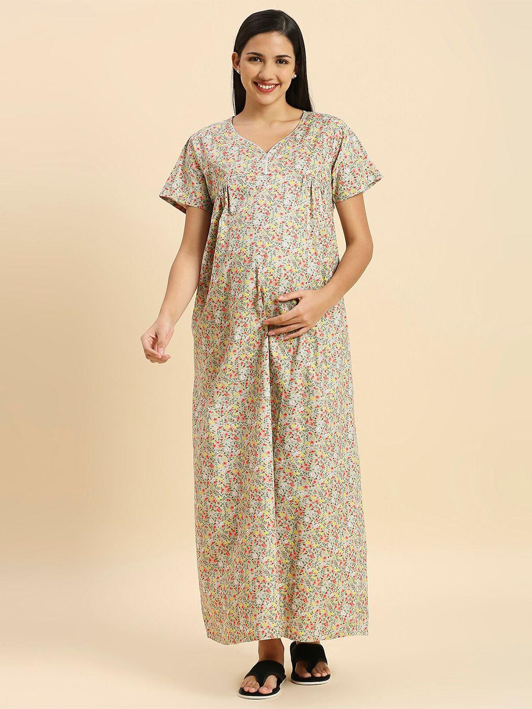 momtobe floral printed maxi maternity nightdress