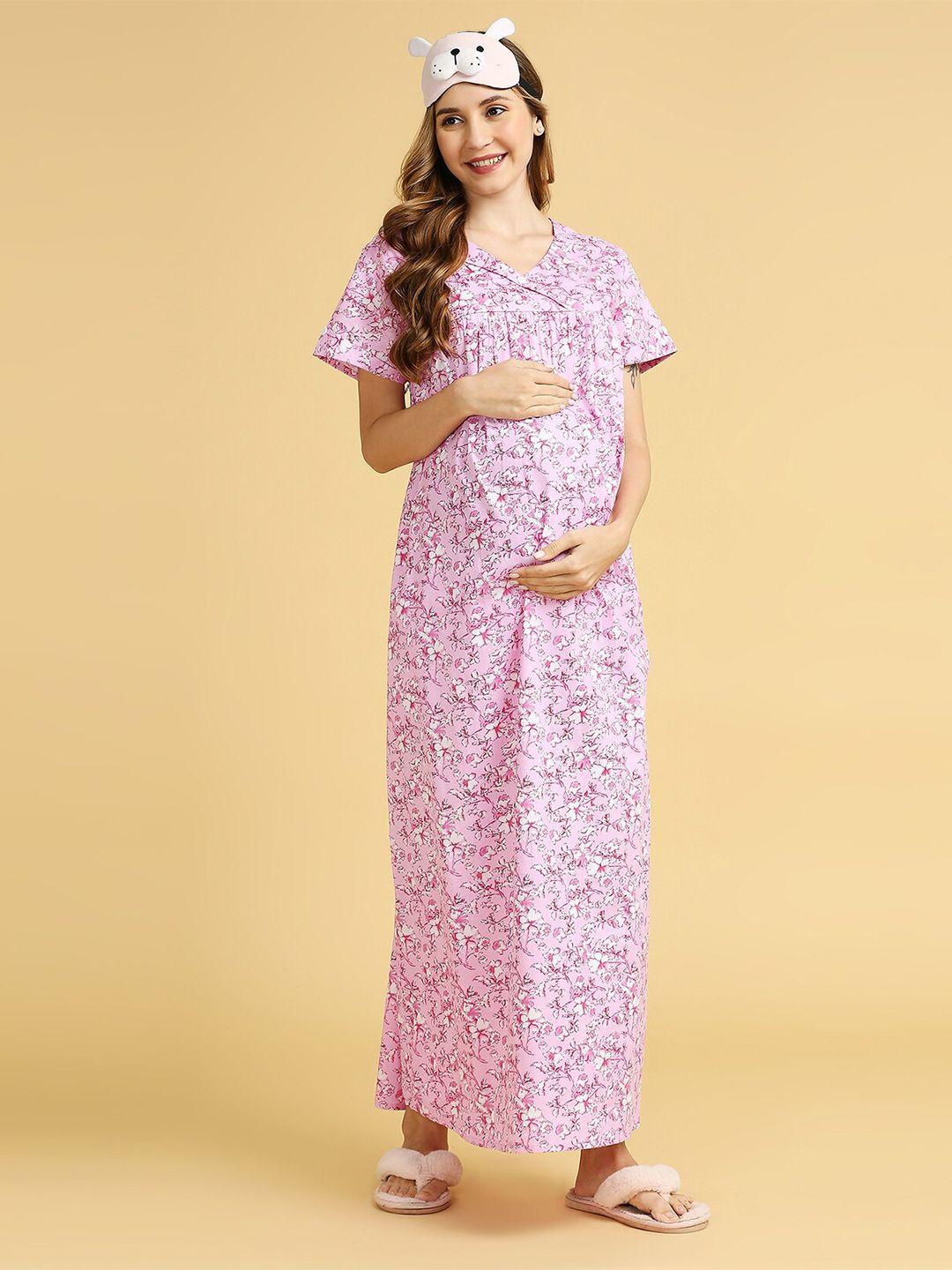 momtobe floral printed maxi maternity nightdress