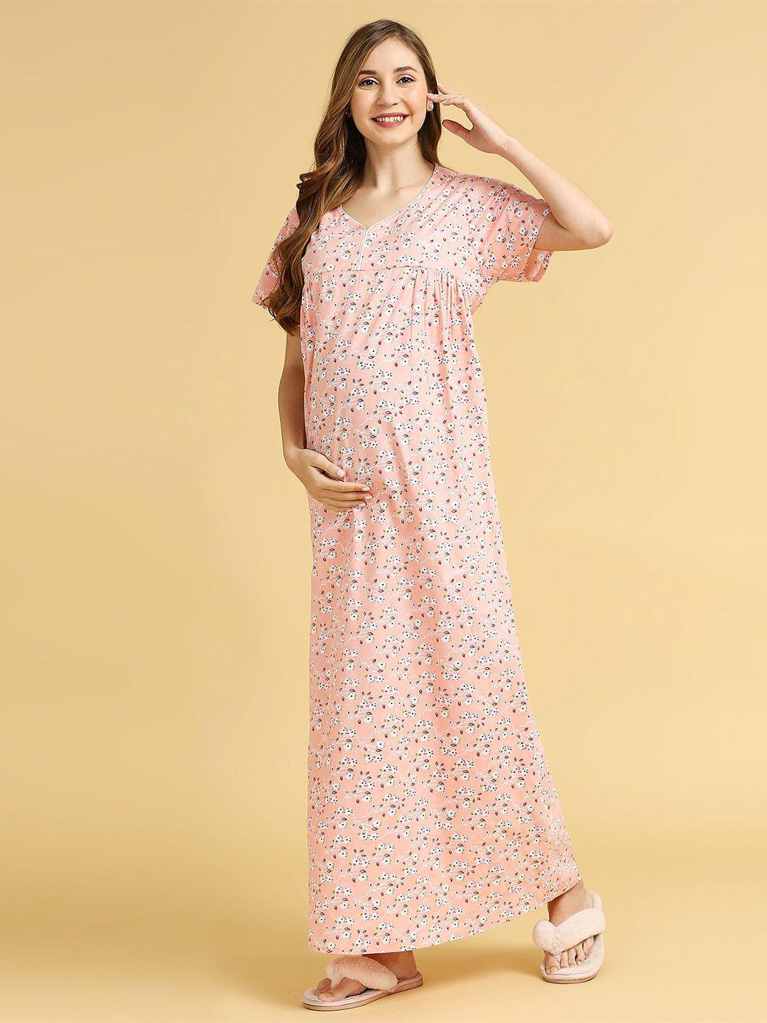 momtobe floral printed maxi maternity nightdress