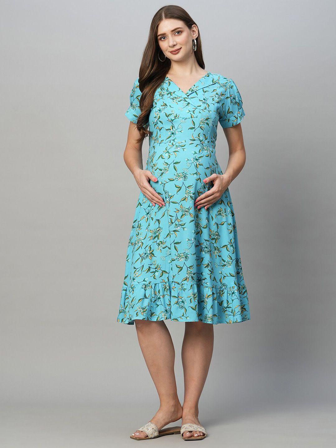 momtobe floral printed puff sleeves maternity a-line dress