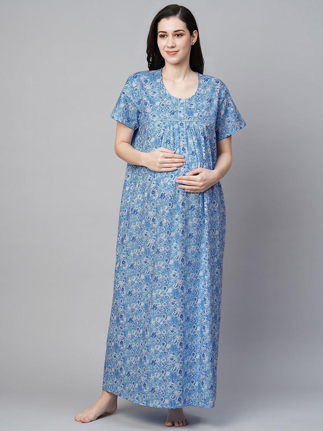 momtobe floral printed pure cotton maternity maxi nightdress