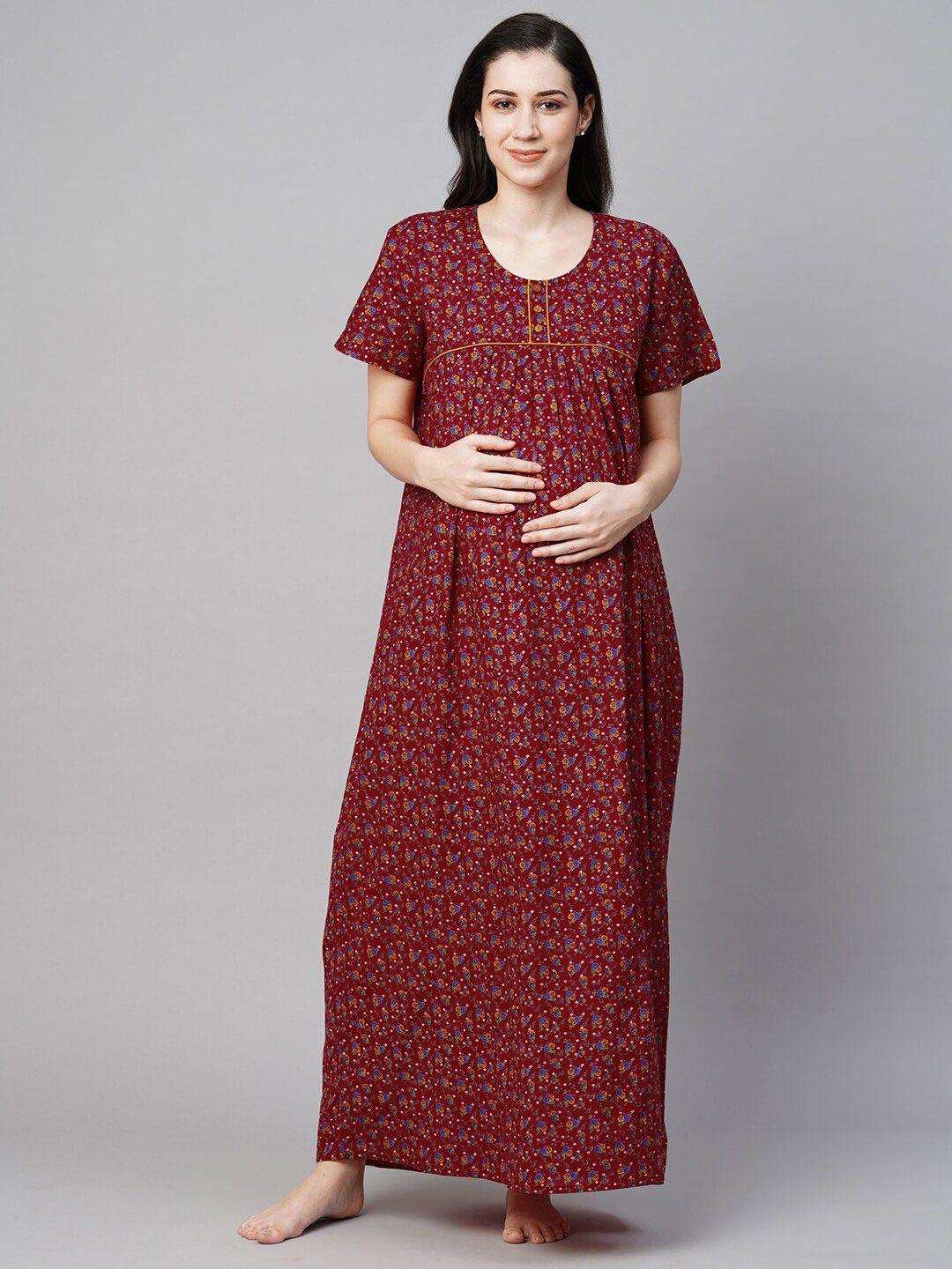 momtobe floral printed pure cotton maternity maxi nightdress