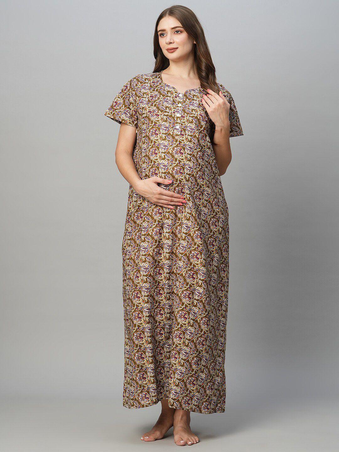 momtobe floral printed pure cotton maternity maxi nightdress