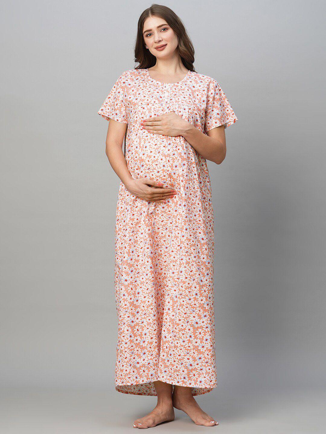 momtobe floral printed pure cotton maternity maxi nightdress