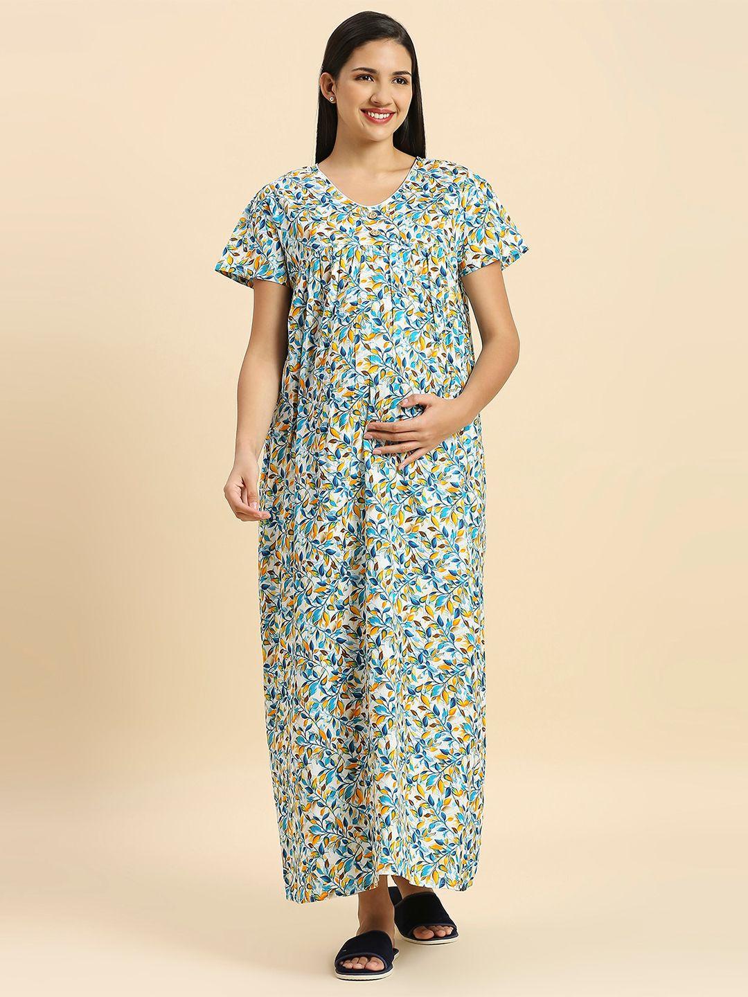 momtobe floral printed pure cotton maxi maternity nightdress