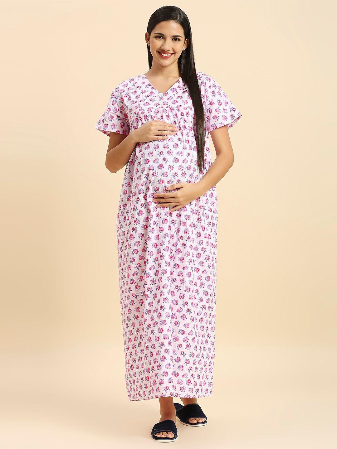 momtobe floral printed pure cotton maxi maternity nightdress