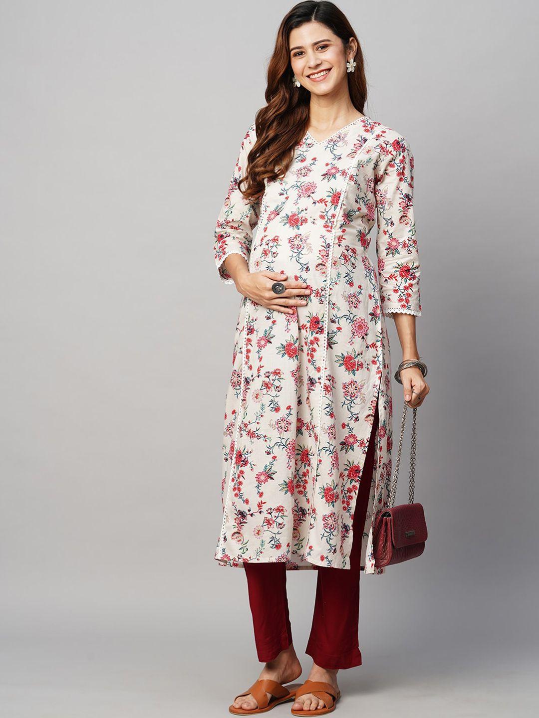 momtobe floral printed round neck tie-up pure cotton maternity sustainable kurta