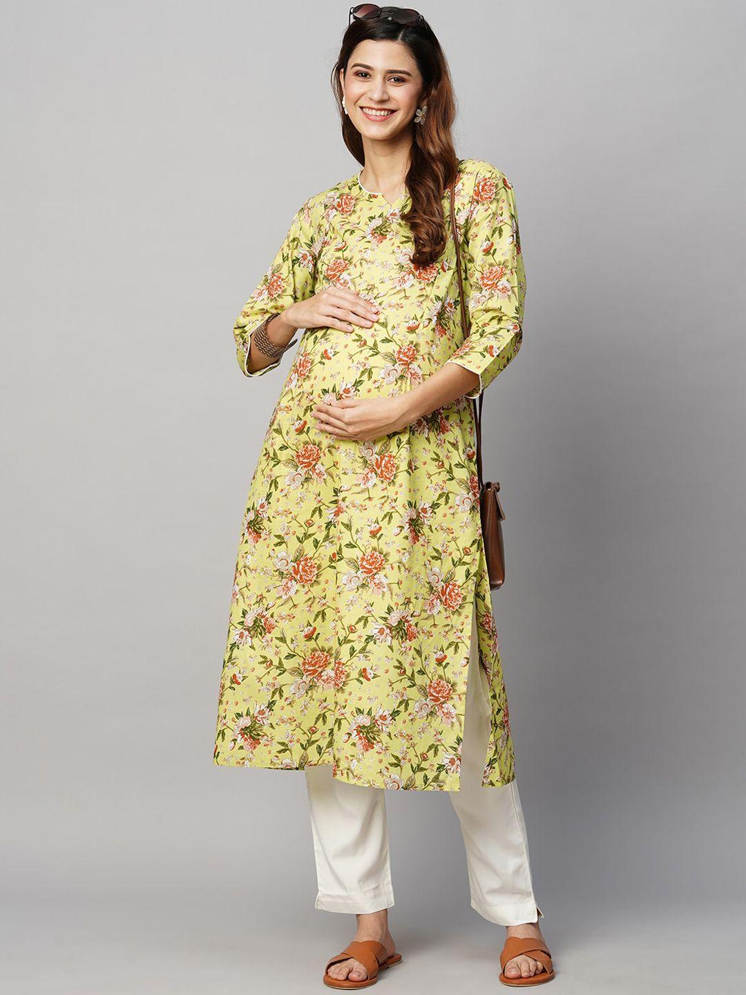 momtobe floral printed round neck tie-up pure cotton maternity sustainable kurta