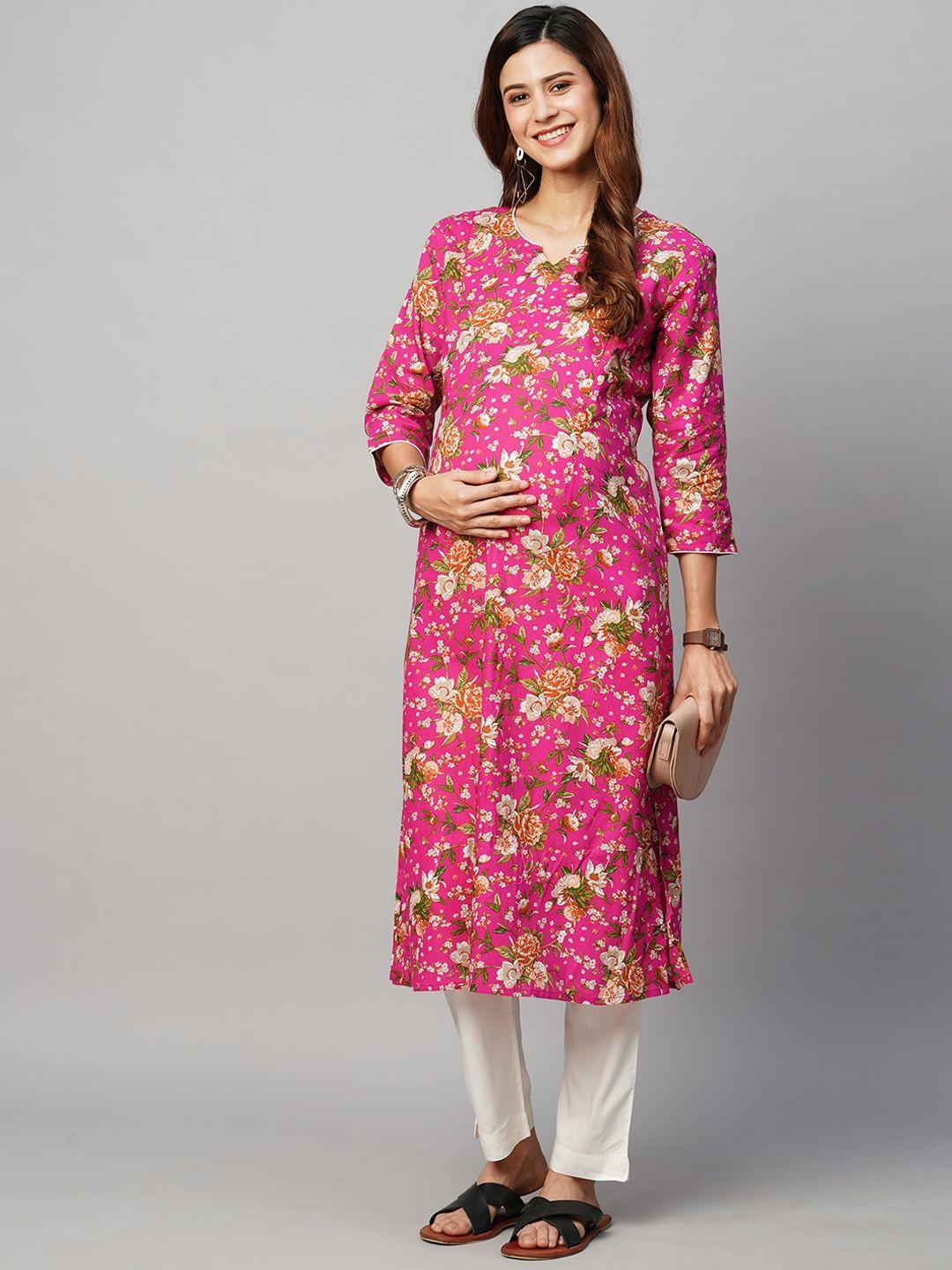 momtobe floral printed v-neck cotton maternity sustainable kurta