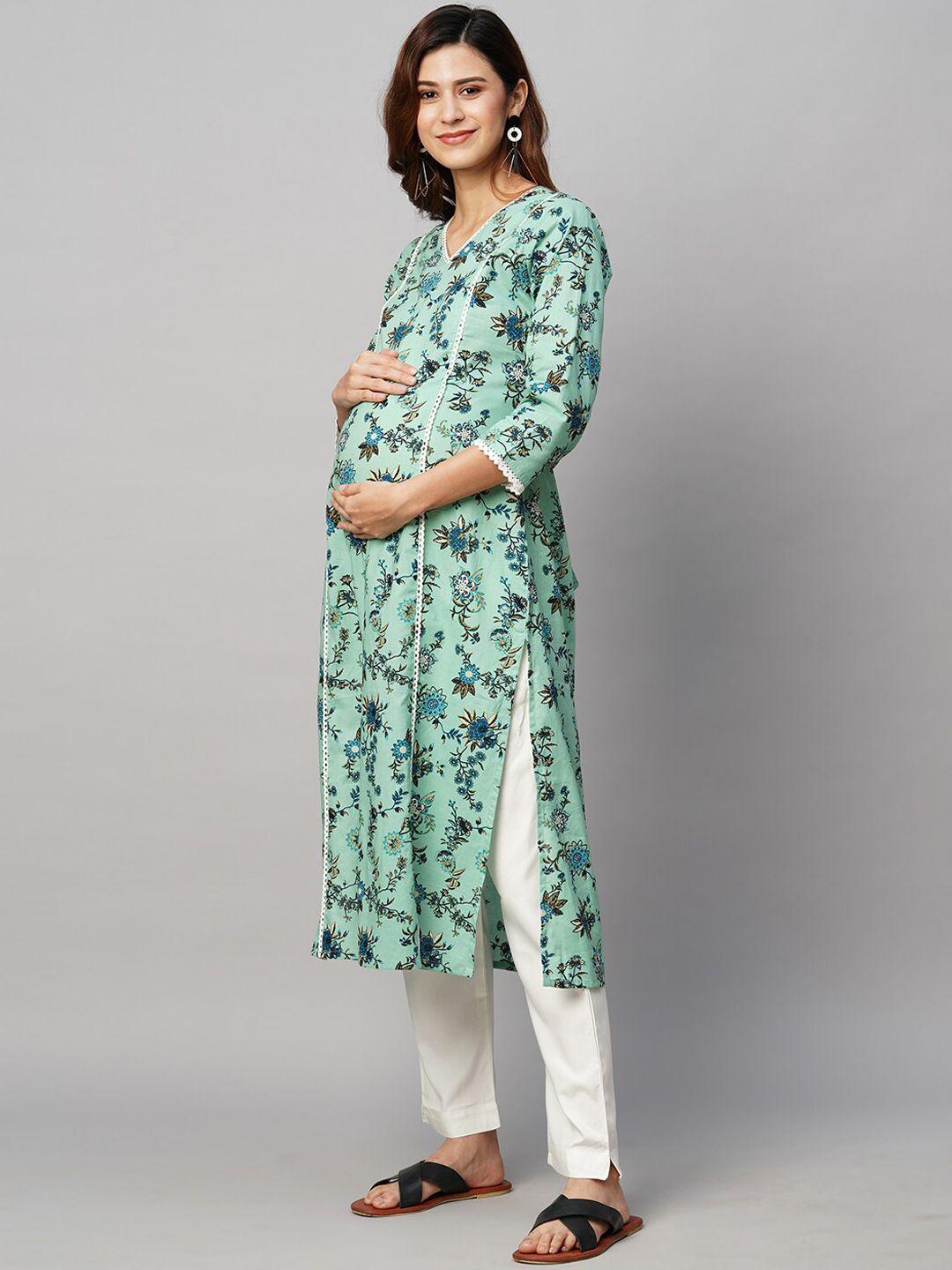 momtobe floral printed v-neck cotton straight maternity sustainable kurta