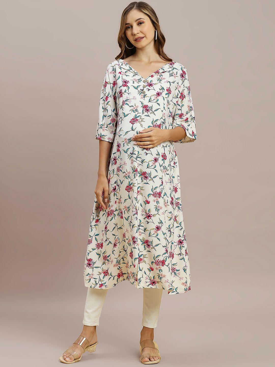 momtobe floral printed v-neck panelled maternity kurta