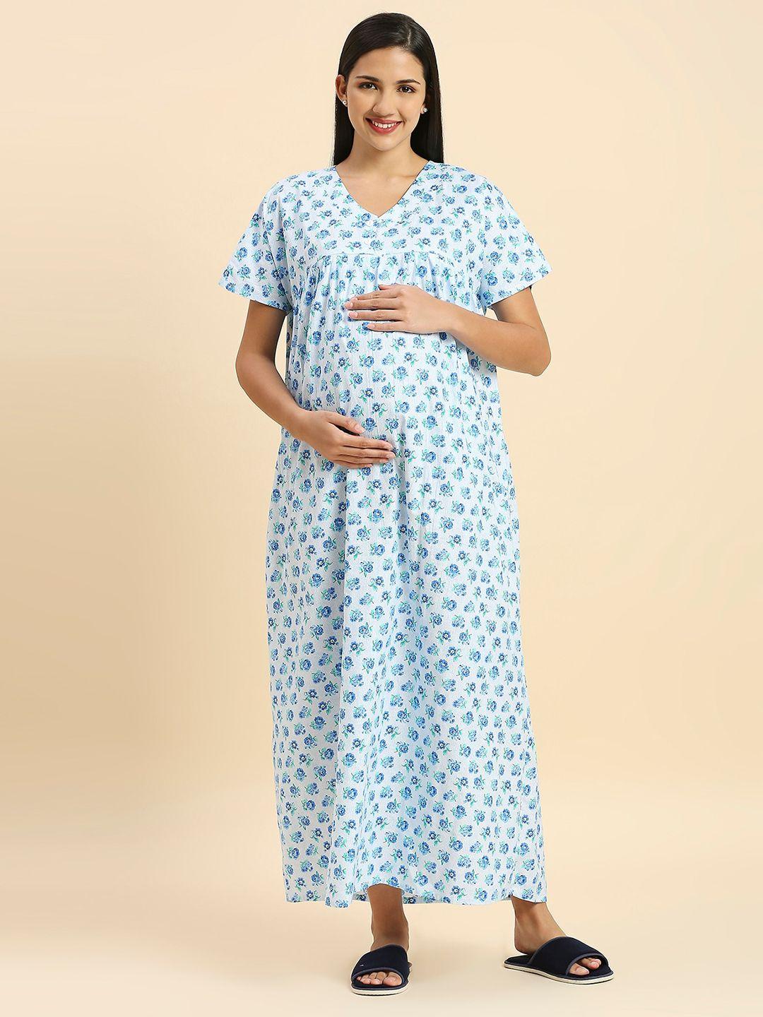 momtobe floral printed v-neck pure cotton maxi maternity nightdress