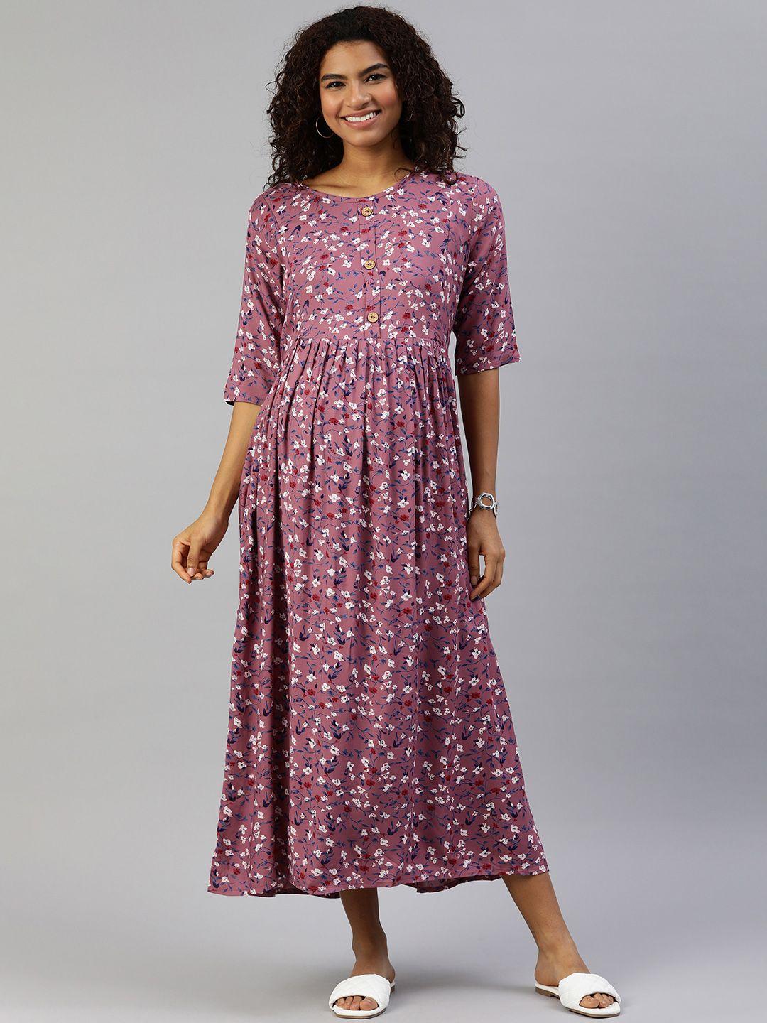 momtobe mauve floral printed maternity nursing maxi dress