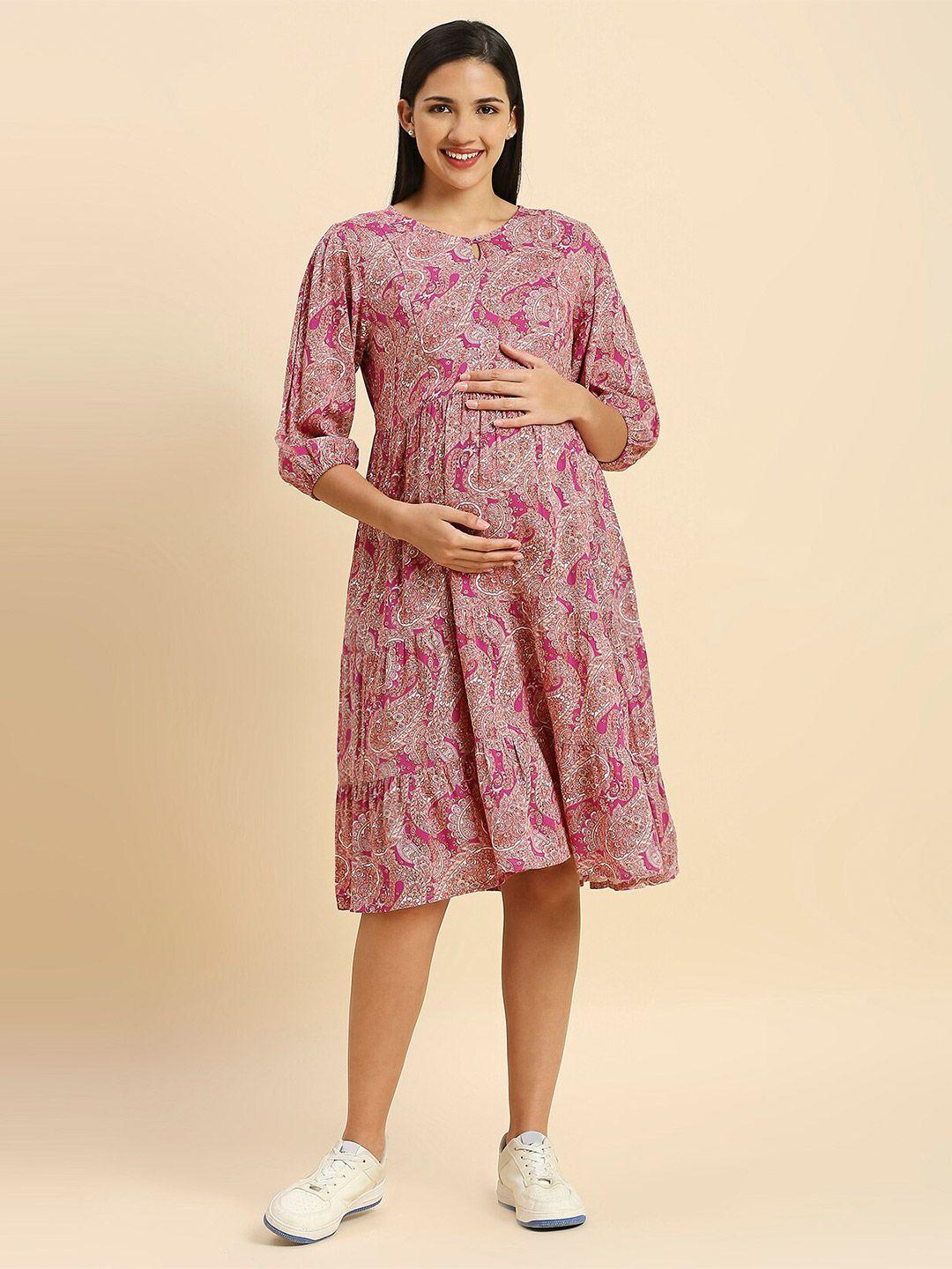 momtobe paisley print tiered maternity a-line dress