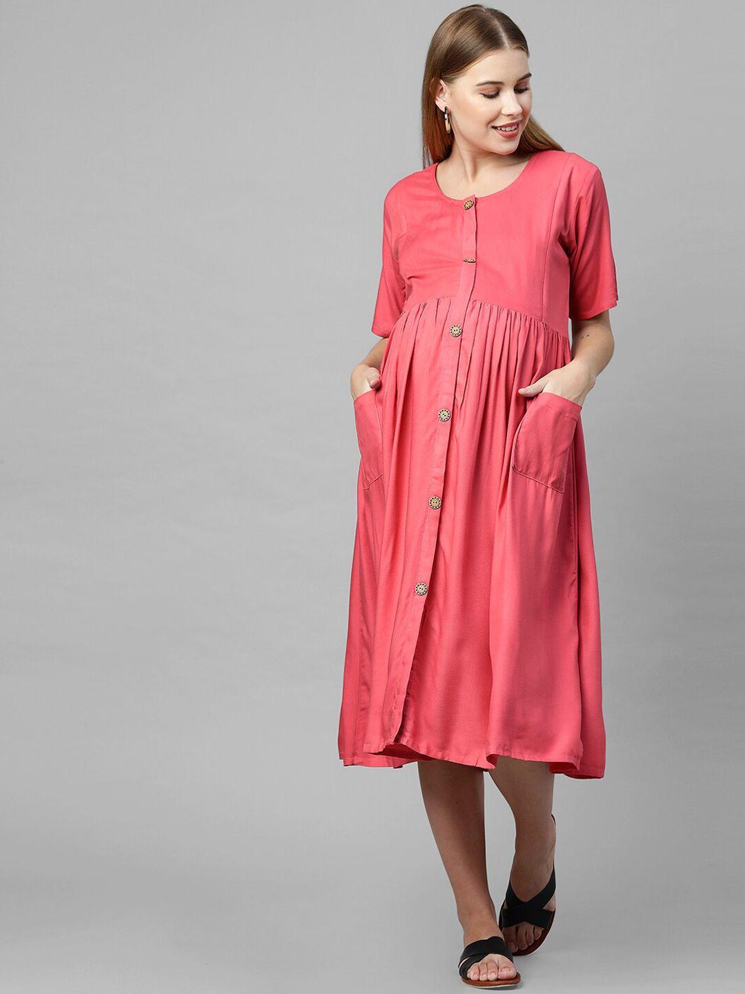 momtobe peach-coloured a-line midi dress