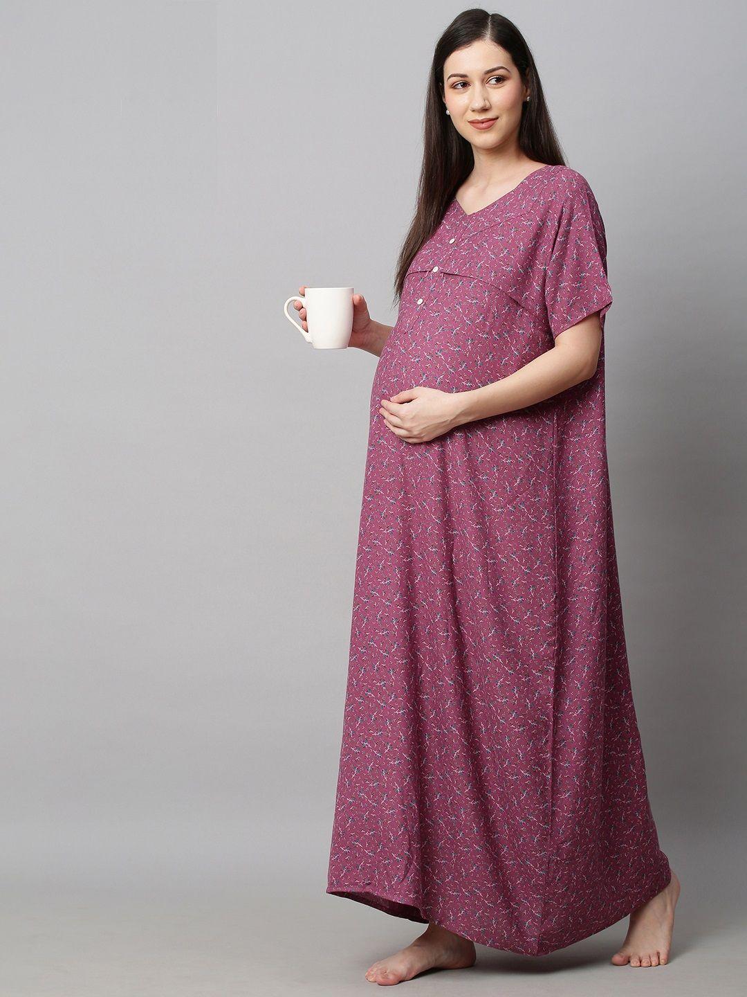 momtobe purple printed maxi maternity nightdress