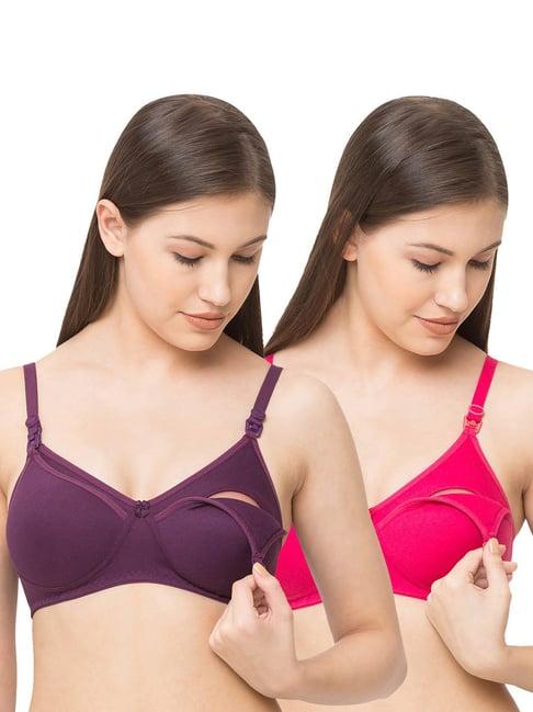 momtobe rani pink & purple padded non-wired maternity bra - pack of 2